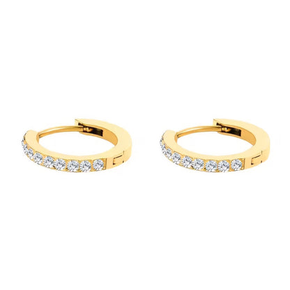 Women's Gold Hoop Earrings with Birthstone Stainless Steel Huggie Design - 8