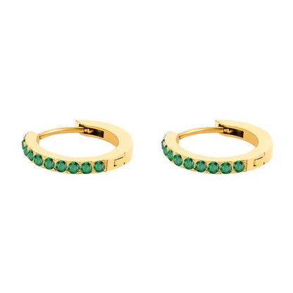 Women's Gold Hoop Earrings with Birthstone Stainless Steel Huggie Design - 9