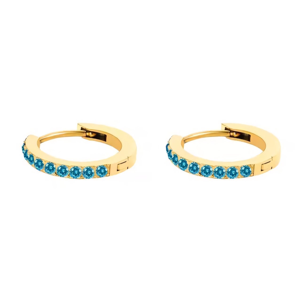 Women's Gold Hoop Earrings with Birthstone Stainless Steel Huggie Design - 10