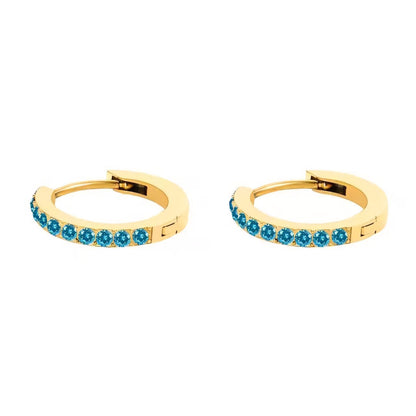 Women's Gold Hoop Earrings with Birthstone Stainless Steel Huggie Design - 10