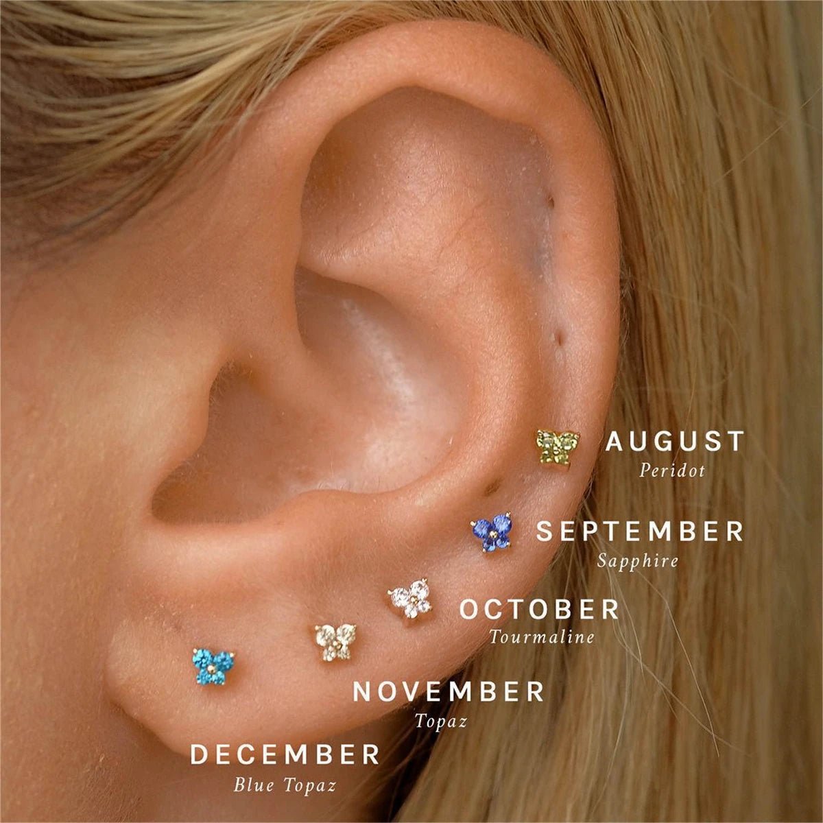 Women's Stud Earrings Butterfly Birthstone Stainless Steel Minimalist Design - 3