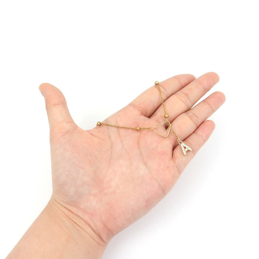 Dainty Diamond Initial Lariat Necklace with Open Heart Design – Elegant Personalized Jewelry 1