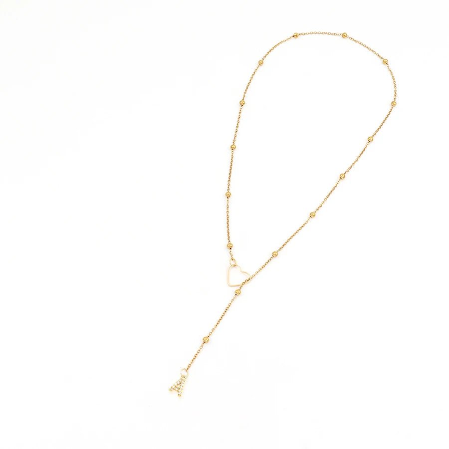 Dainty Diamond Initial Lariat Necklace with Open Heart Design – Elegant Personalized Jewelry 2