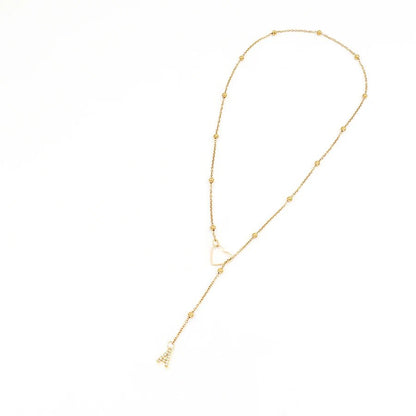 Dainty Diamond Initial Lariat Necklace with Open Heart Design – Elegant Personalized Jewelry 2
