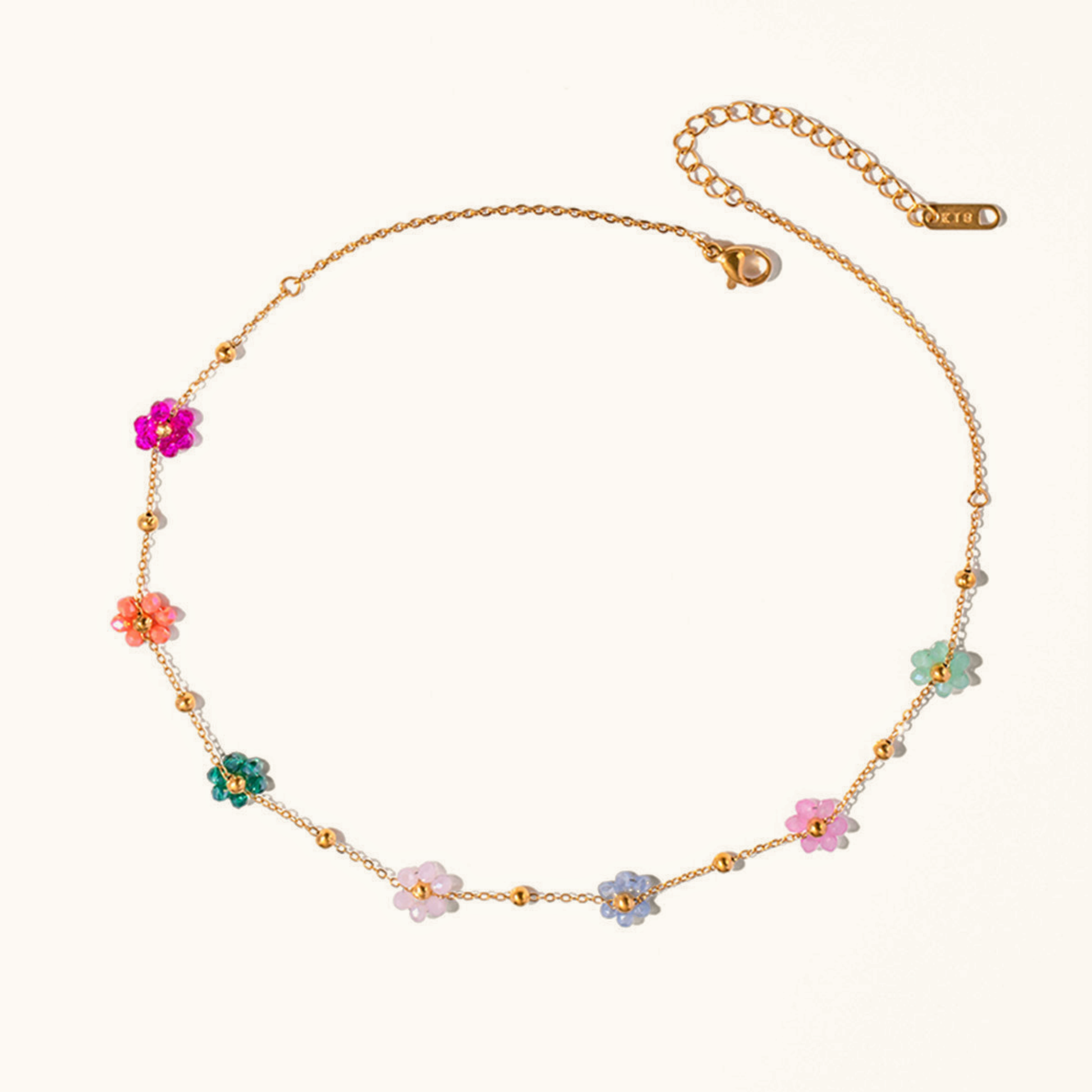 Dainty Floral Necklace with Pastel Charms – Waterproof Hypoallergenic Jewelry for Women, 17-Inch Adjustable Length 0