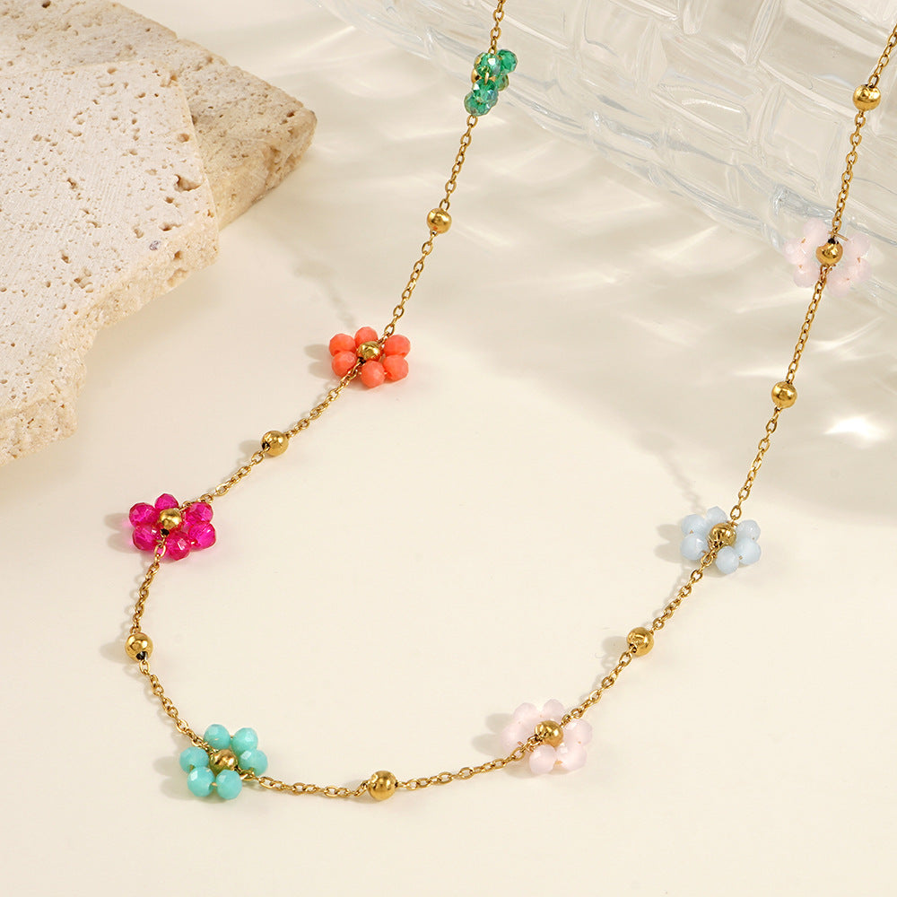 Dainty Floral Necklace with Pastel Charms – Waterproof Hypoallergenic Jewelry for Women, 17-Inch Adjustable Length 3