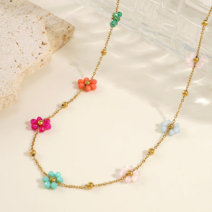 Dainty Floral Necklace with Pastel Charms – Waterproof Hypoallergenic Jewelry for Women, 17-Inch Adjustable Length 3