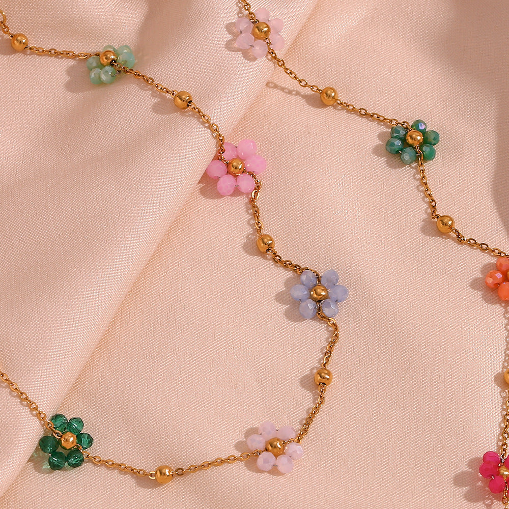 Dainty Floral Necklace with Pastel Charms – Waterproof Hypoallergenic Jewelry for Women, 17-Inch Adjustable Length 4