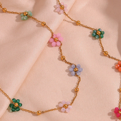 Dainty Floral Necklace with Pastel Charms – Waterproof Hypoallergenic Jewelry for Women, 17-Inch Adjustable Length 4