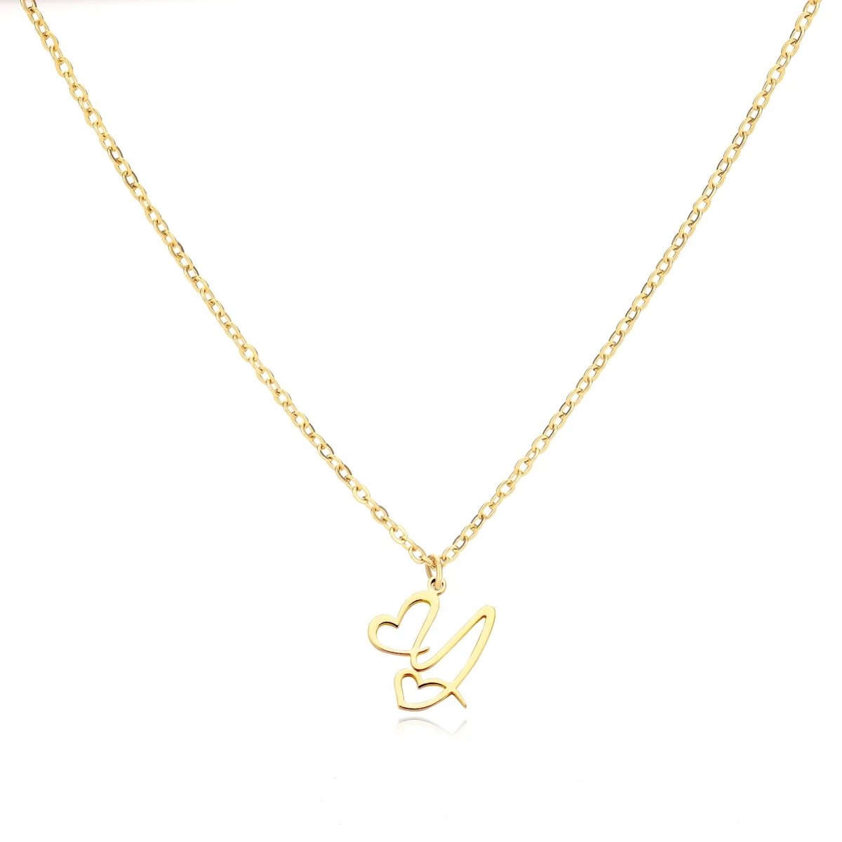 Dainty Gold Initial Necklace for Women – Personalized Heart-Shaped Stainless Steel Jewelry, 45cm 14