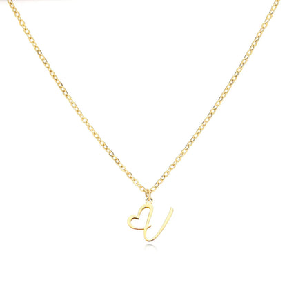 Dainty Gold Initial Necklace for Women – Personalized Heart-Shaped Stainless Steel Jewelry, 45cm 18