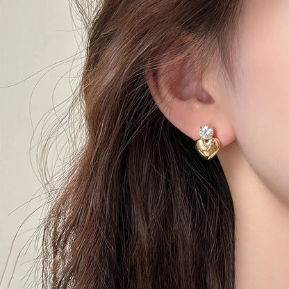 Dainty Heart Stud Earrings for Women with Diamond Accents – Gold and Silver Options, Elegant Design for Casual and Formal Wear 1