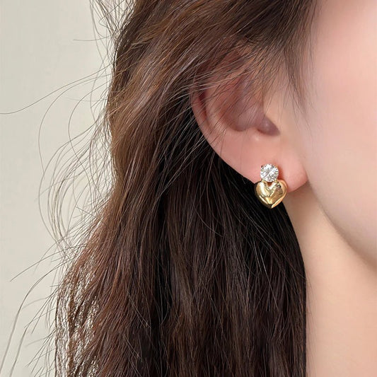 Dainty Heart Stud Earrings for Women with Diamond Accents – Gold and Silver Options, Elegant Design for Casual and Formal Wear 1