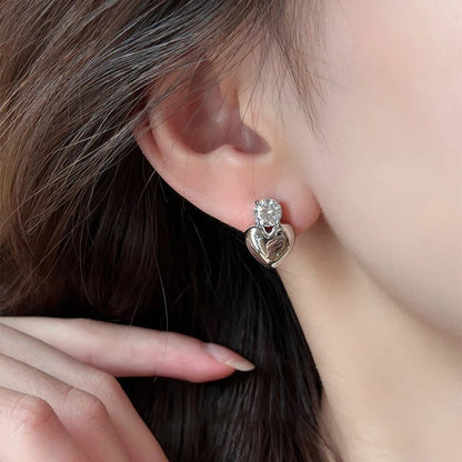 Dainty Heart Stud Earrings for Women with Diamond Accents – Gold and Silver Options, Elegant Design for Casual and Formal Wear 3