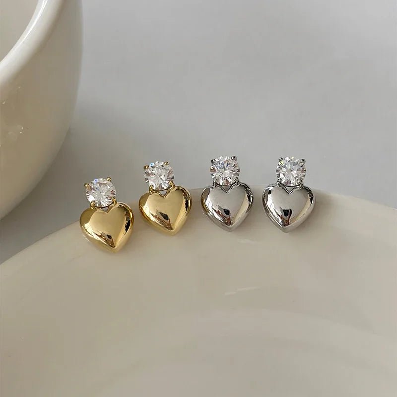Dainty Heart Stud Earrings for Women with Diamond Accents – Gold and Silver Options, Elegant Design for Casual and Formal Wear 5