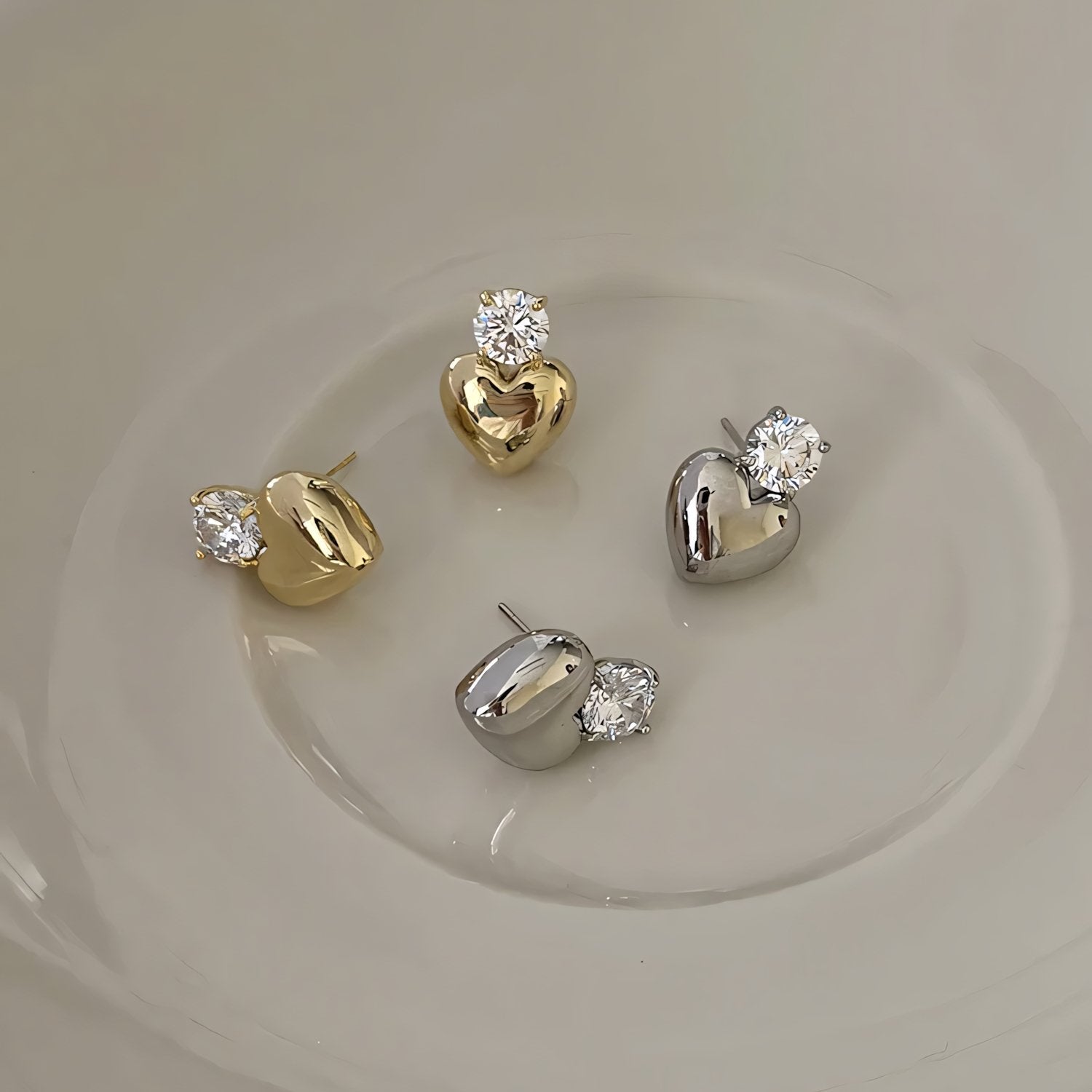 Dainty Heart Stud Earrings for Women with Diamond Accents – Gold and Silver Options, Elegant Design for Casual and Formal Wear 6
