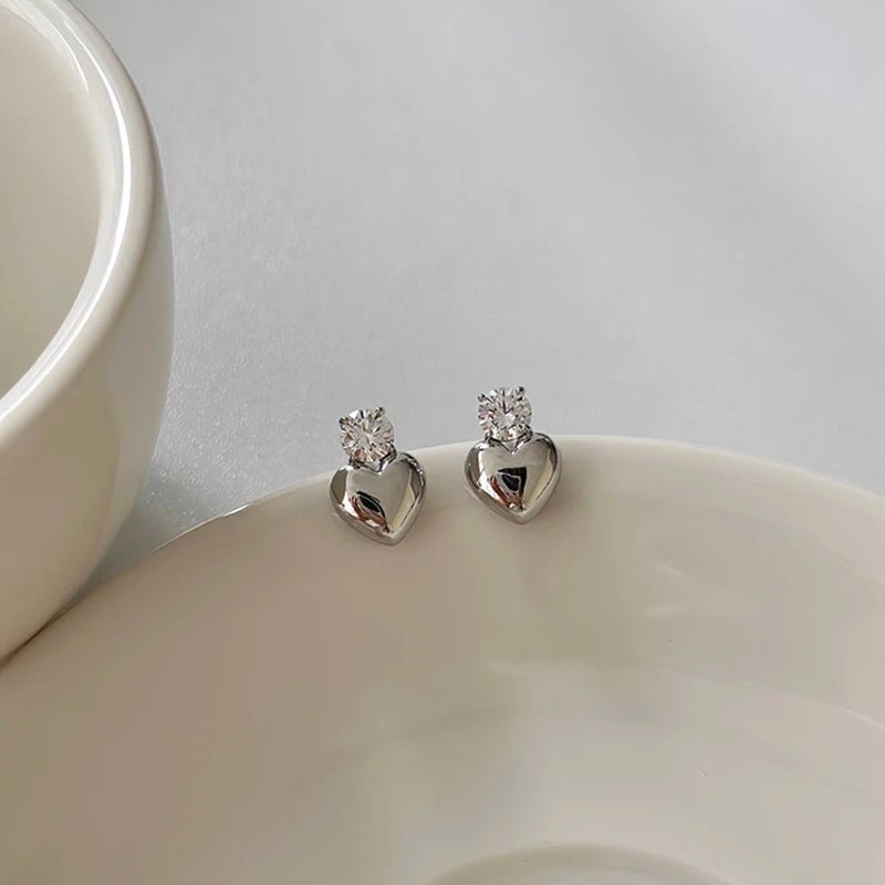 Dainty Heart Stud Earrings for Women with Diamond Accents – Gold and Silver Options, Elegant Design for Casual and Formal Wear 7