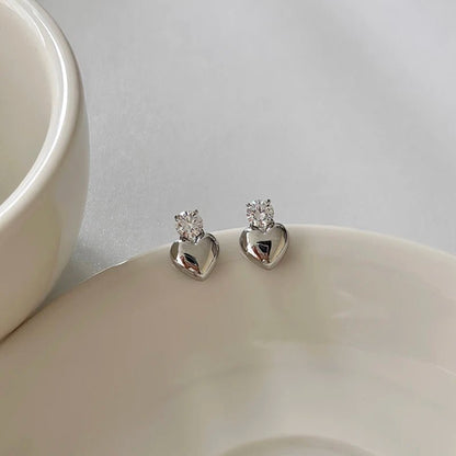 Dainty Heart Stud Earrings for Women with Diamond Accents – Gold and Silver Options, Elegant Design for Casual and Formal Wear 7