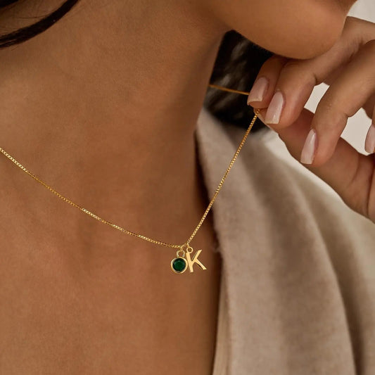 Dainty Initial and Birthstone Necklace – Personalized Jewelry in Gold, Silver, and Rose Gold 0