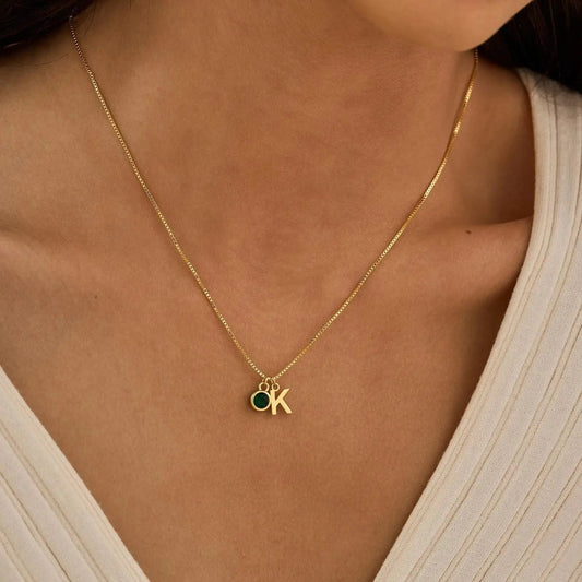 Dainty Initial and Birthstone Necklace – Personalized Jewelry in Gold, Silver, and Rose Gold 1