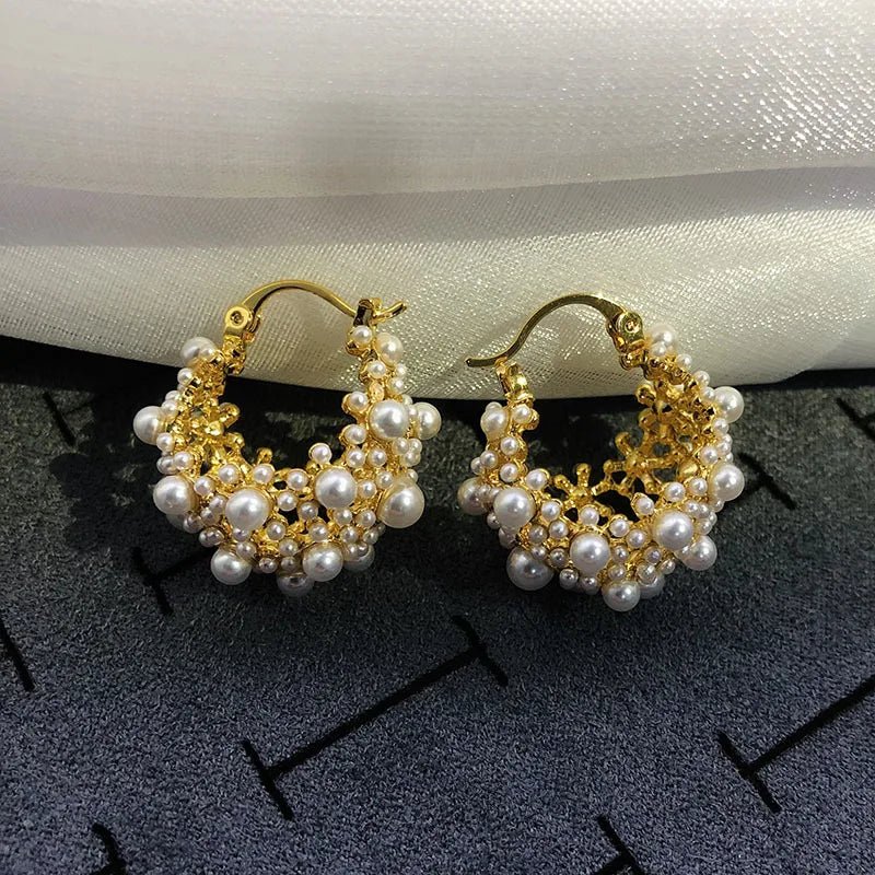 Dainty Pearl Hoop Earrings – Elegant Statement Jewelry in Gold or Silver – Stainless Steel and Copper Design 2