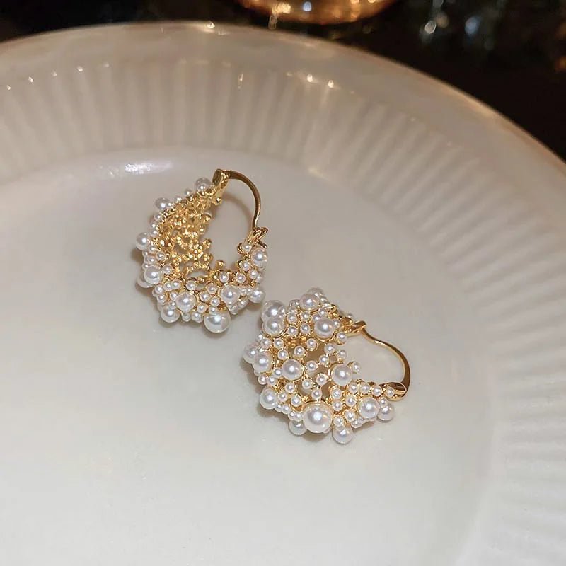 Dainty Pearl Hoop Earrings – Elegant Statement Jewelry in Gold or Silver – Stainless Steel and Copper Design 3