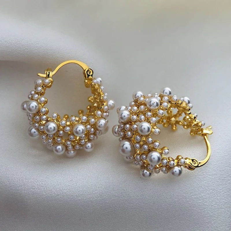 Dainty Pearl Hoop Earrings – Elegant Statement Jewelry in Gold or Silver – Stainless Steel and Copper Design 5