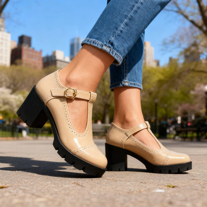 Women's Brogue T-Strap Platform Mary Jane Shoes – additional product view | Hensley London