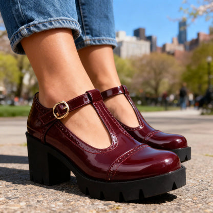 Women's Brogue T-Strap Platform Mary Jane Shoes – additional product view | Hensley London