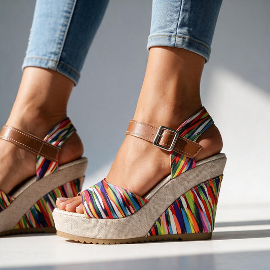 Women's Patterned Buckle Platform Heels – front view | Hensley London