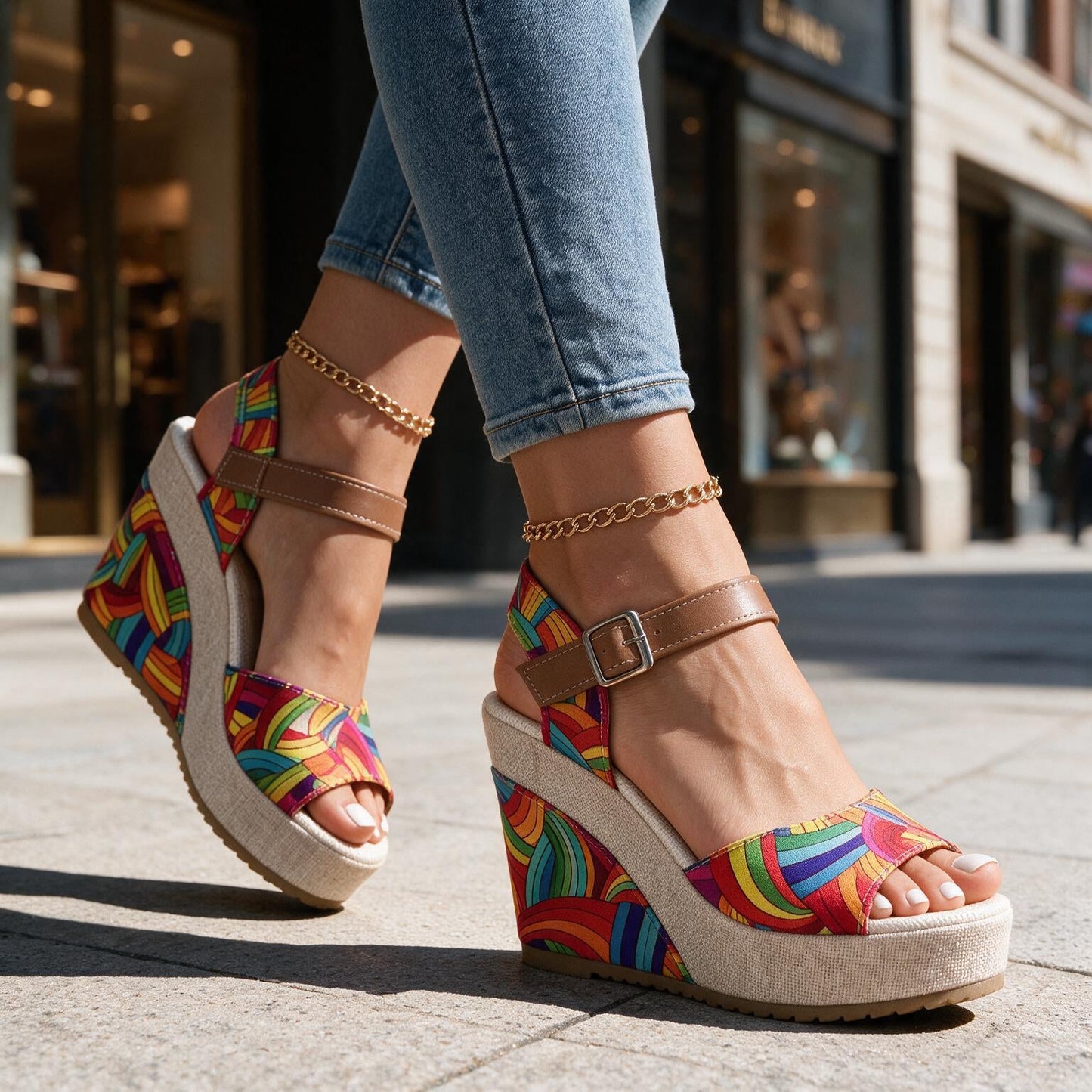 Women's Patterned Buckle Platform Heels – back view | Hensley London