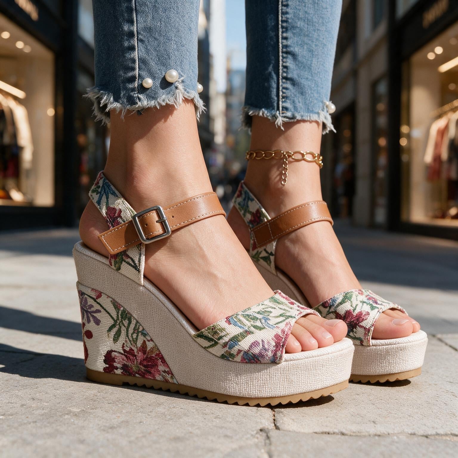 Women's Patterned Buckle Platform Heels – styled view | Hensley London