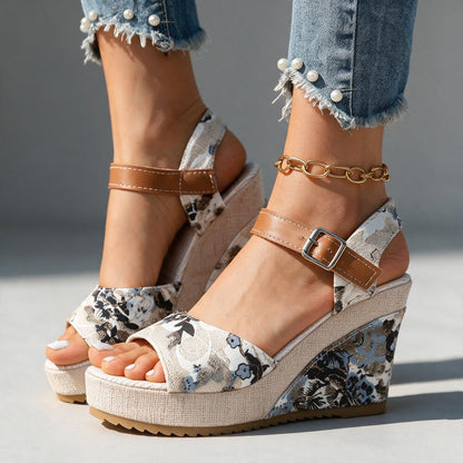 Women's Patterned Buckle Platform Heels – front view | Hensley London