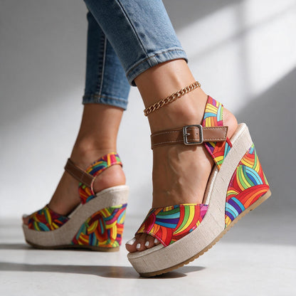 Women's Patterned Buckle Platform Heels – side view | Hensley London