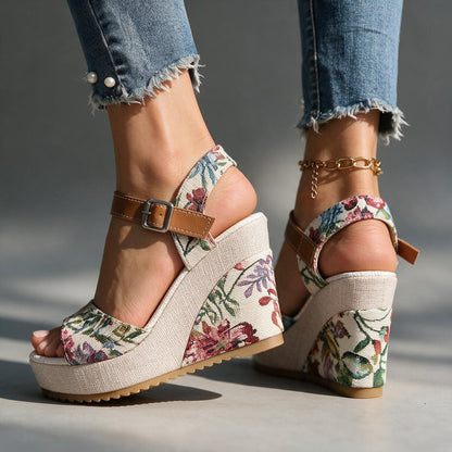 Women's Patterned Buckle Platform Heels – detail view | Hensley London