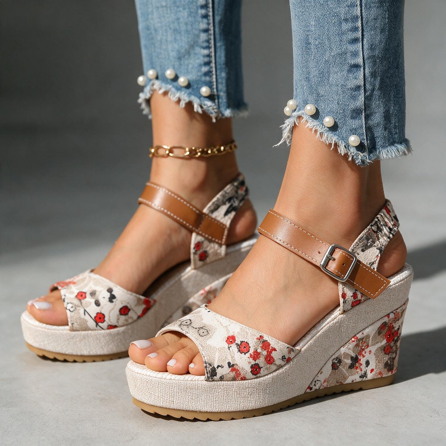 Women's Patterned Buckle Platform Heels – back view | Hensley London