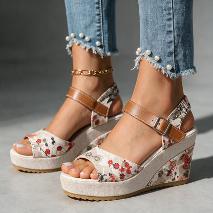 Women's Patterned Buckle Platform Heels – back view | Hensley London