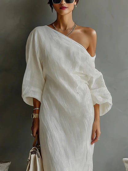 Women's Linen One-Shoulder Maxi Dress – studio view 2 | Hensley London