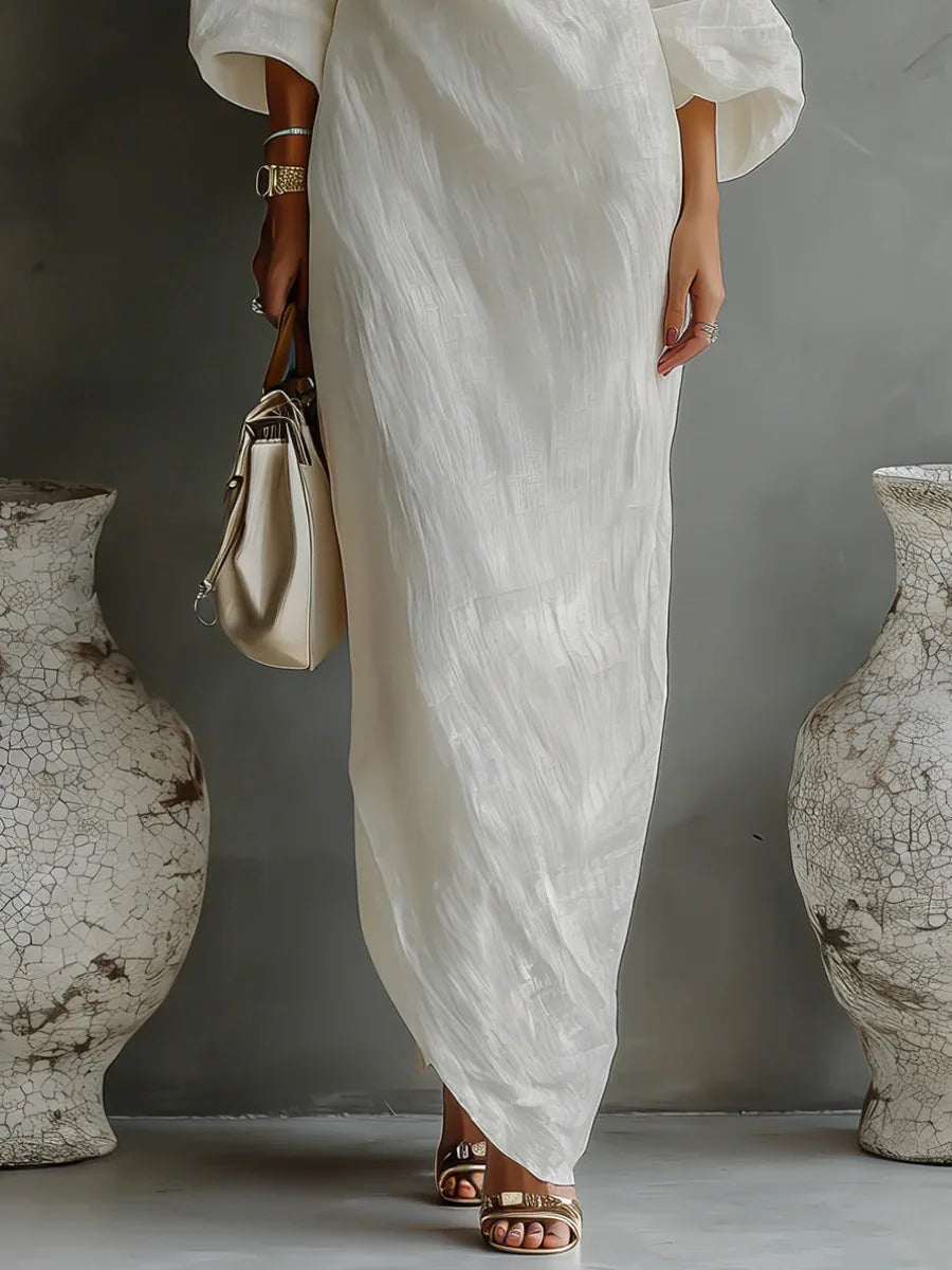 Women's Linen One-Shoulder Maxi Dress – studio view 4 | Hensley London