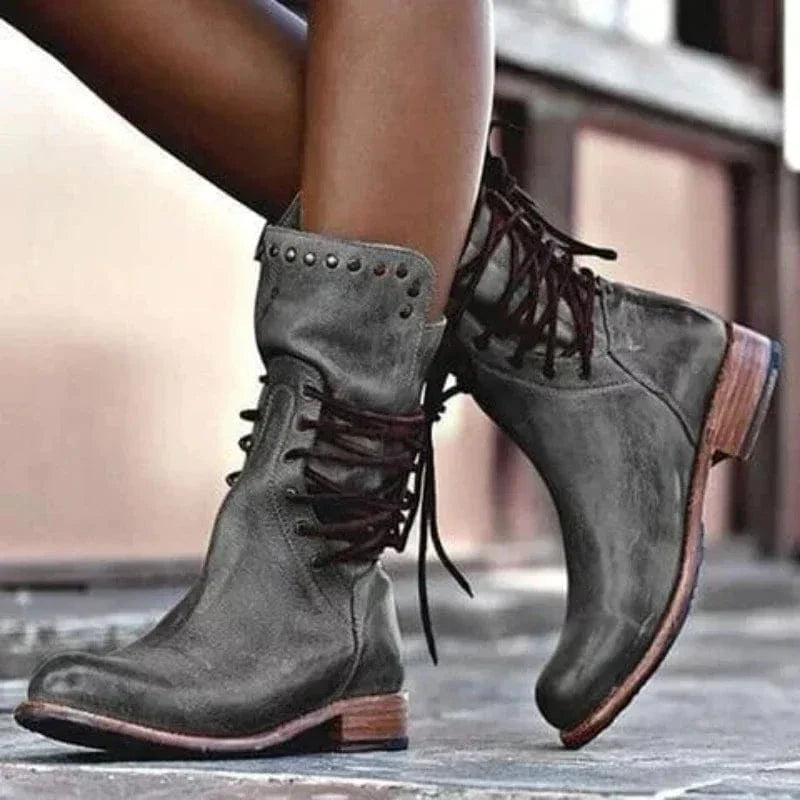 Women's Western Lace-Up Ankle Boots in Gray – additional product view | Hensley London
