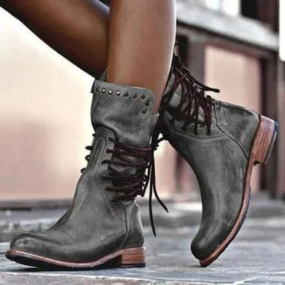 Women's Western Lace-Up Ankle Boots in Gray – additional product view | Hensley London