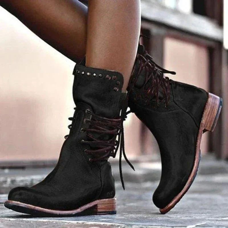 Women's Western Lace-Up Ankle Boots in Black – additional product view | Hensley London