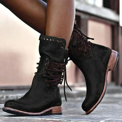 Women's Western Lace-Up Ankle Boots in Black – additional product view | Hensley London