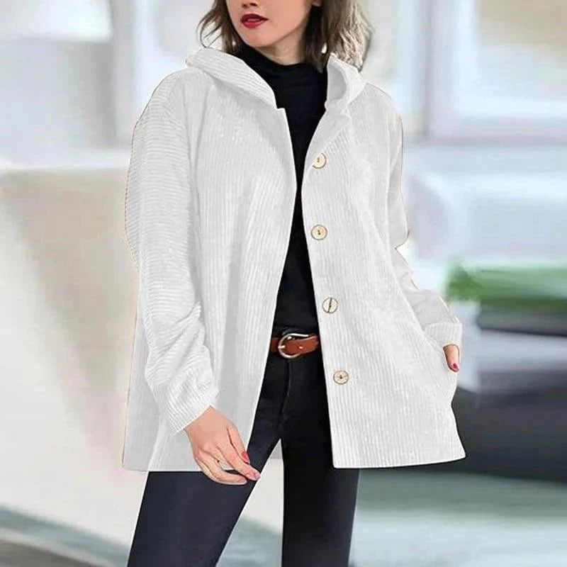 Women's Textured Hooded Button-Up Jacket in White – product view 2 | Hensley London