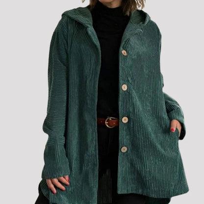 Women's Textured Hooded Button-Up Jacket in Green – product view 3 | Hensley London