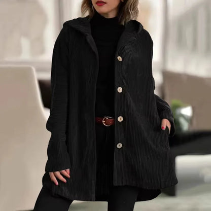 Women's Textured Hooded Button-Up Jacket in Black – product view 4 | Hensley London