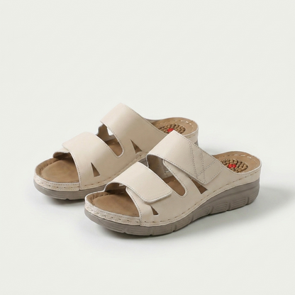 Women's Massage Footbed Comfort Sandals in Blue – back view | Hensley London