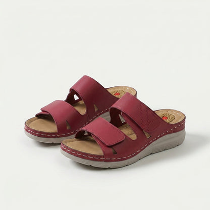Women's Massage Footbed Comfort Sandals in Red – sole view | Hensley London