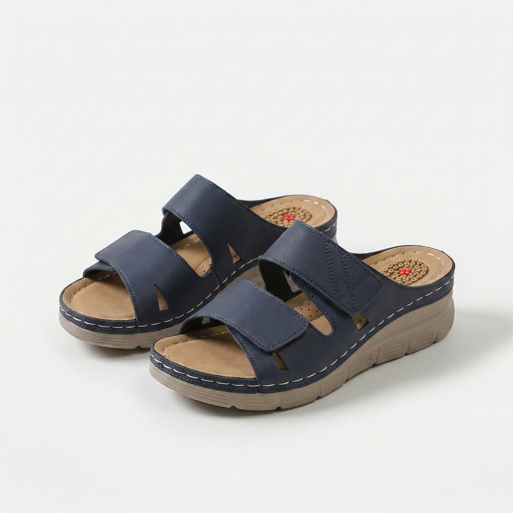 Women's Massage Footbed Comfort Sandals in Beige – pair view | Hensley London