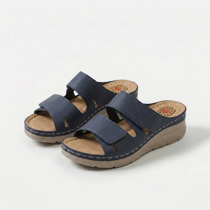 Women's Massage Footbed Comfort Sandals in Beige – pair view | Hensley London